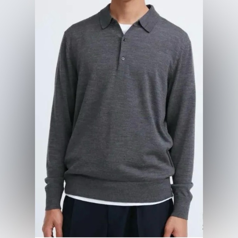 Men's Brown Knit Polo Long Sleeve Shirt